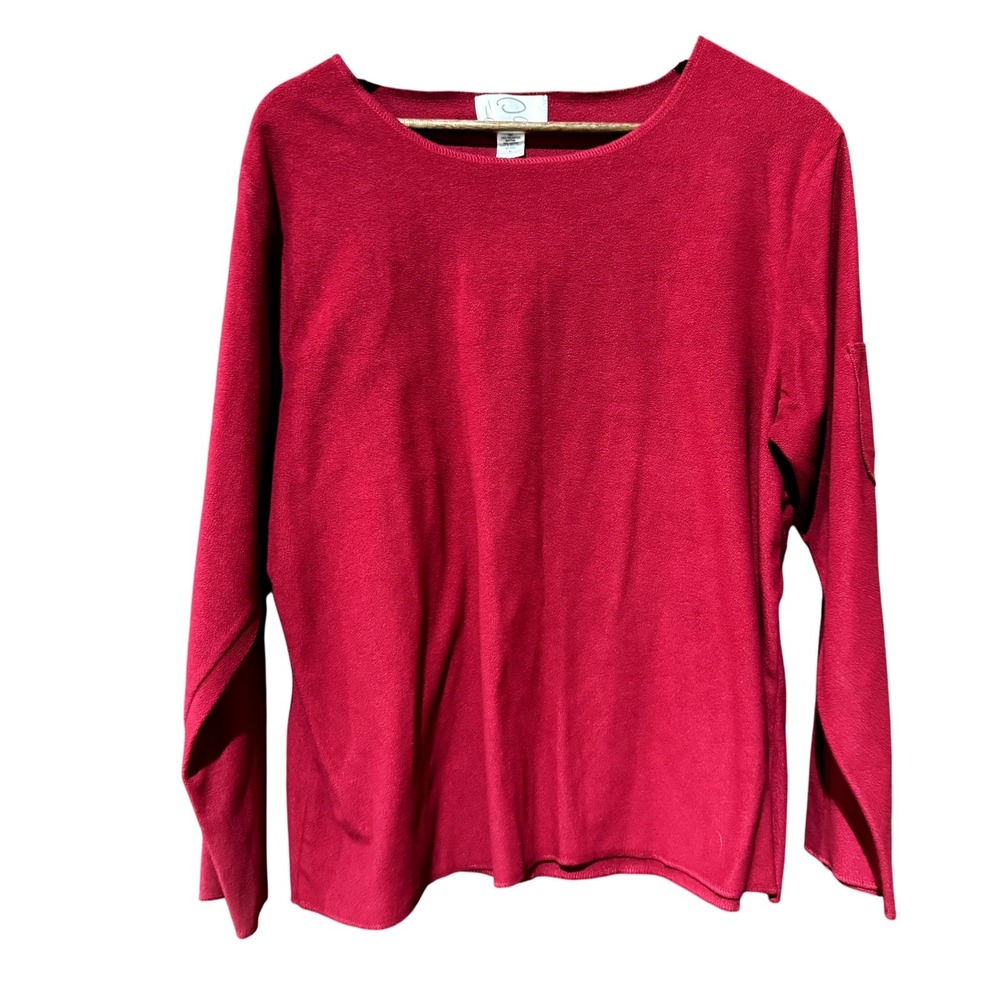 Oscar de la Renta Sweater Womens Large Red Pullover Long Sleeve Pocket Cozy Top